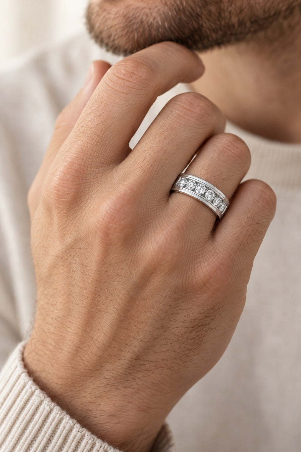10K White Gold Round Lab-Grown Diamond Men's Wedding Band – 0.52 CTW - lifestyle