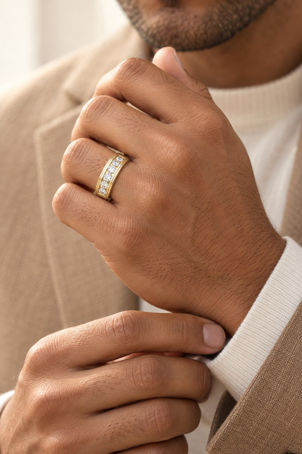 10K Yellow Gold Round Lab-Grown Diamond Men's Wedding Band – 0.52 CTW - lifestyle