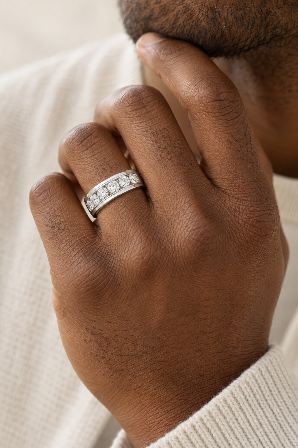 10K White Gold Round Lab-Grown Diamond Men's Wedding Band – 1.03 CTW - lifestyle