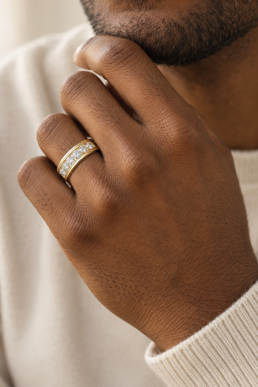 10K Yellow Gold Round Lab-Grown Diamond Men's Wedding Band – 1.04 CTW - lifestyle
