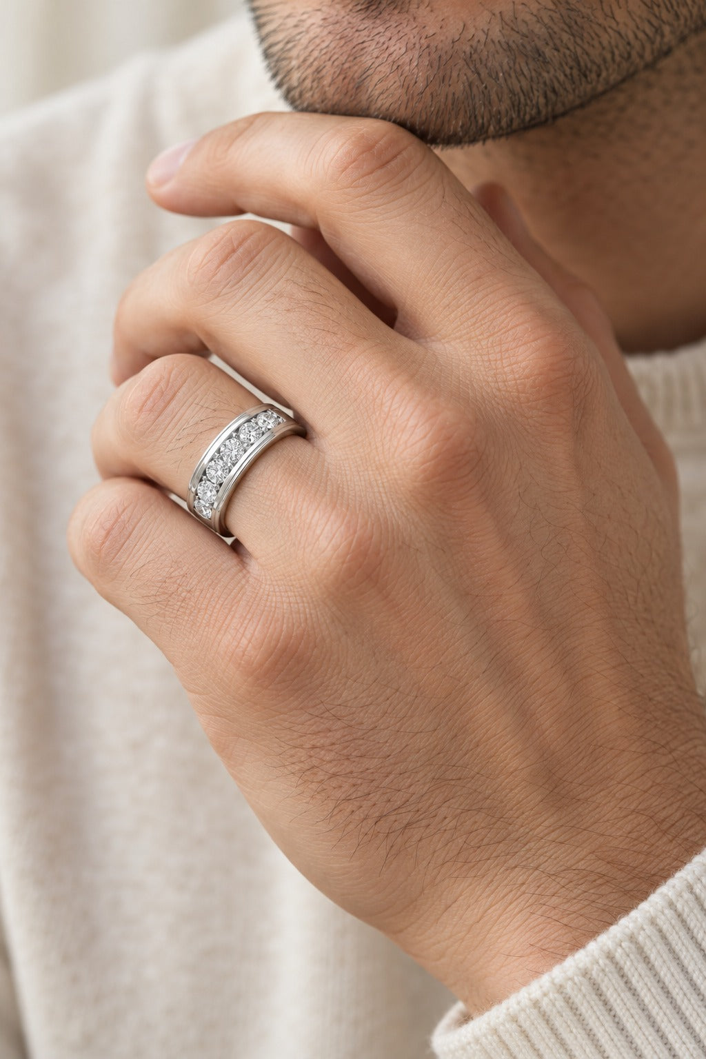 10K White Gold Round Lab-Grown Diamond Men's Wedding Band – 1.88 CTW - lifestyle