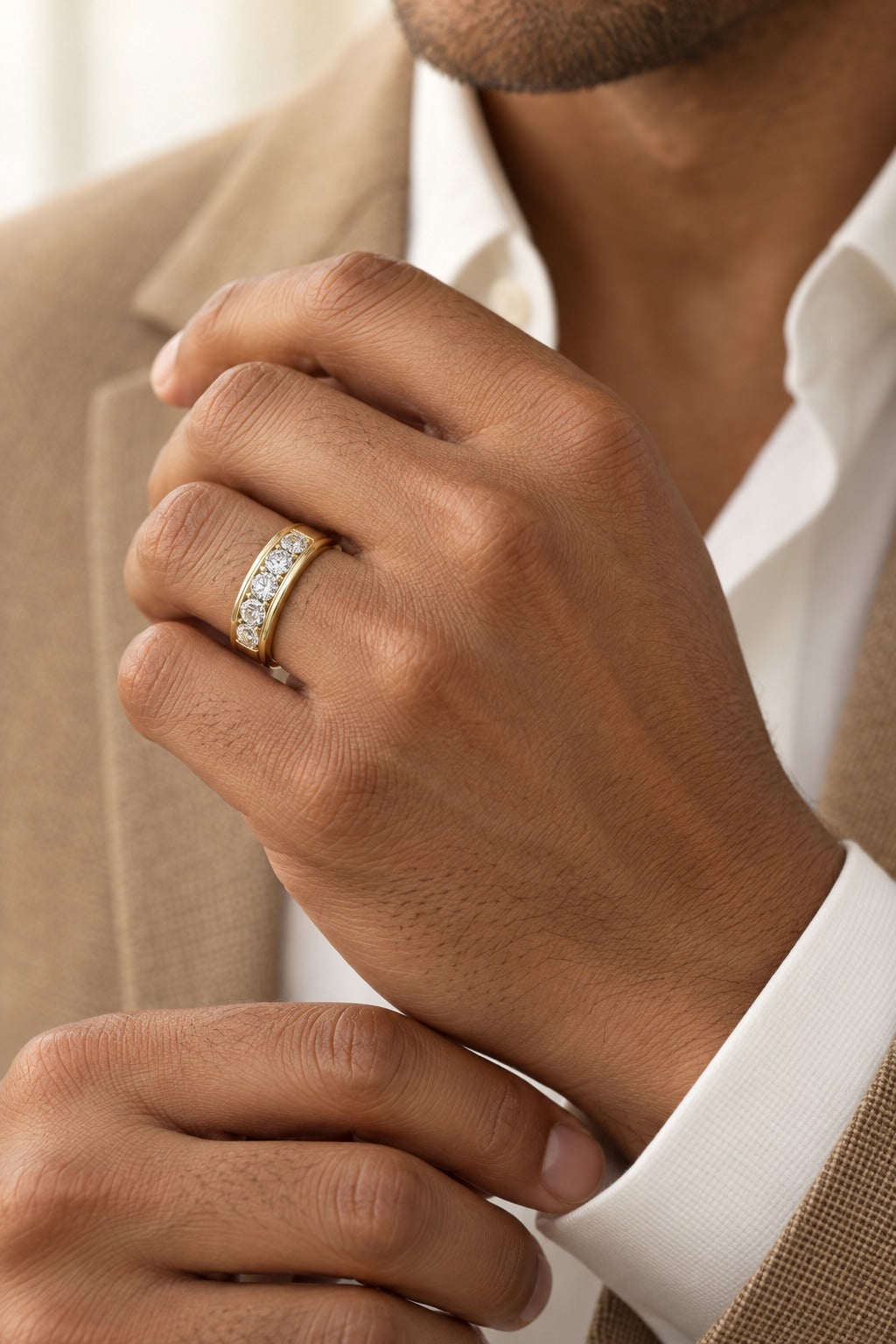10K Yellow Gold Round Lab-Grown Diamond Men's Wedding Band – 1.92 CTW - lifestyle