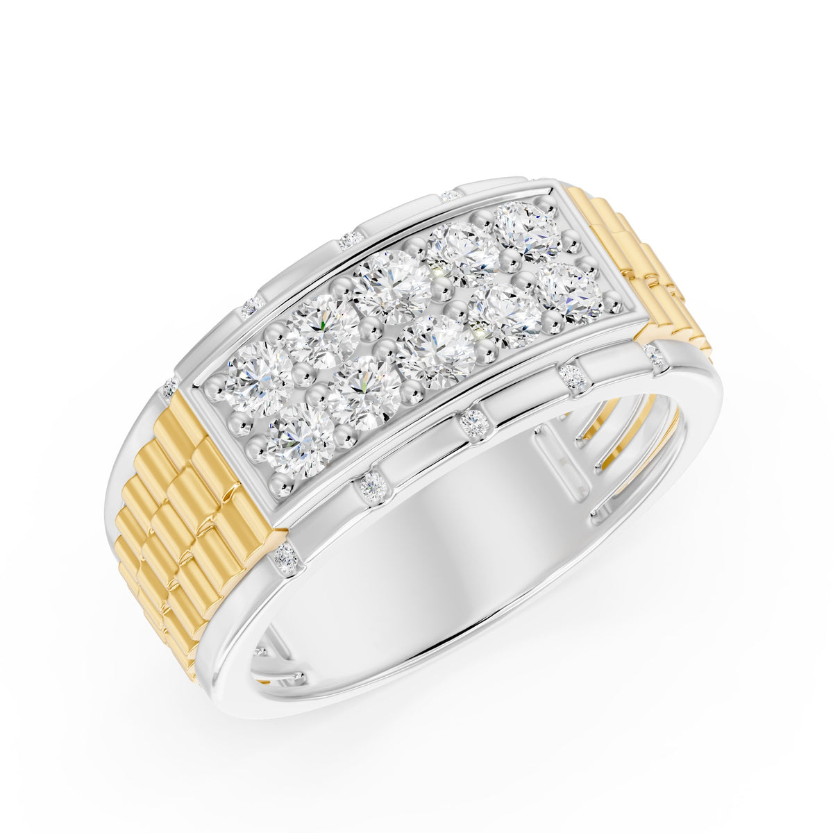10K Two-Tone Gold Round Lab-Grown Diamond Men's Fashion Band – 1.7 CTW - product