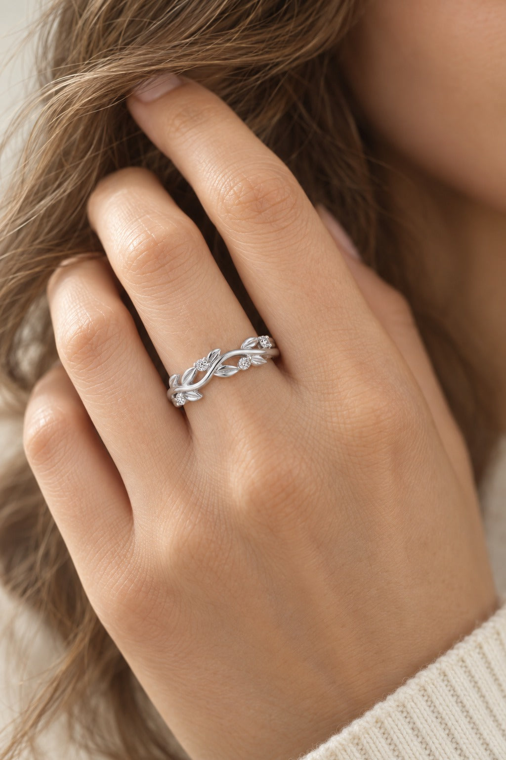 10K White Gold Round Lab-Grown Diamond Wedding Band – 0.05 CTW - lifestyle