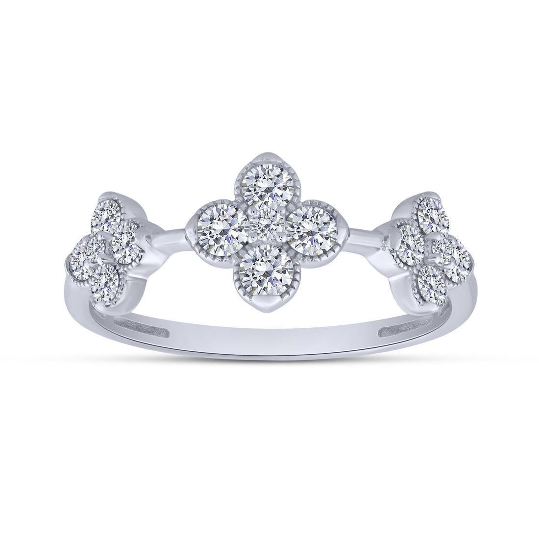 10K White Gold Round Lab-Grown Diamond Clover Fashion Ring – 0.5 CTW - product