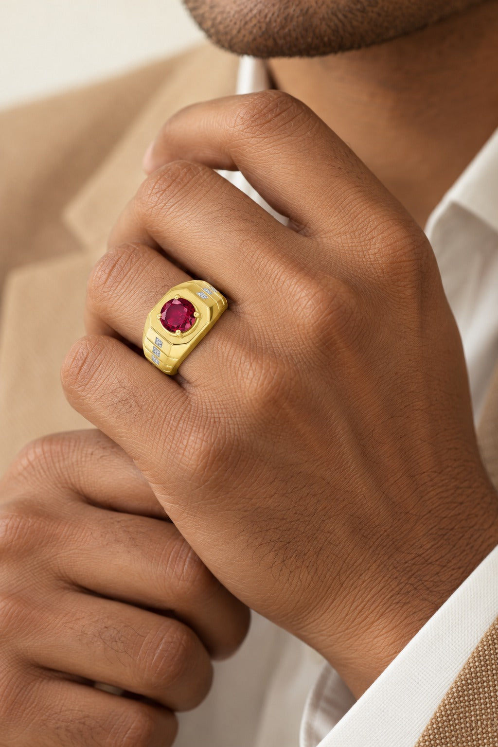 10K Yellow Gold Round Lab-Grown Diamond Men's Fashion Ring – 2.33 CTW - lifestyle