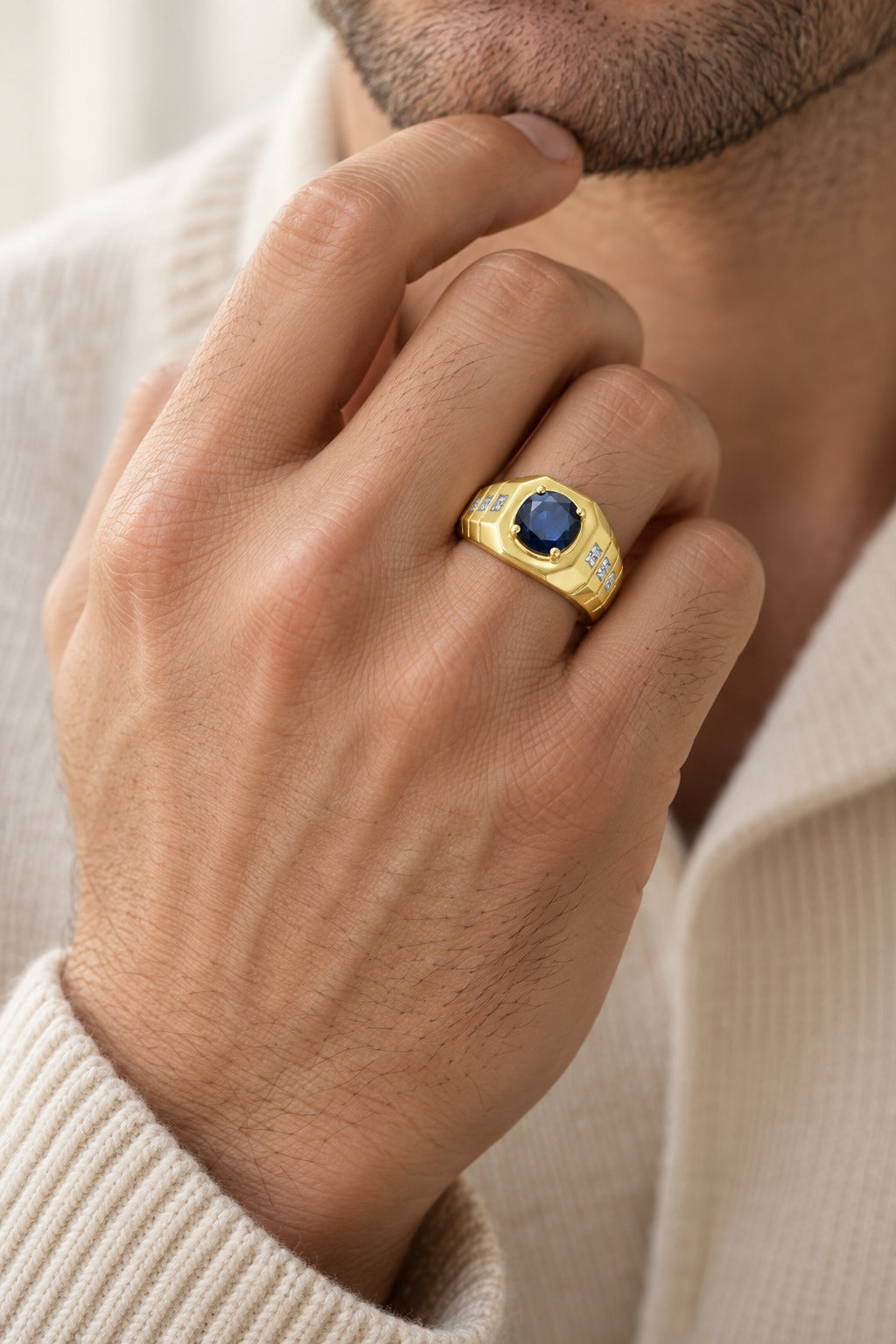 10K Yellow Gold Round Lab-Grown Diamond Men's Fashion Ring – 2.33 CTW - lifestyle