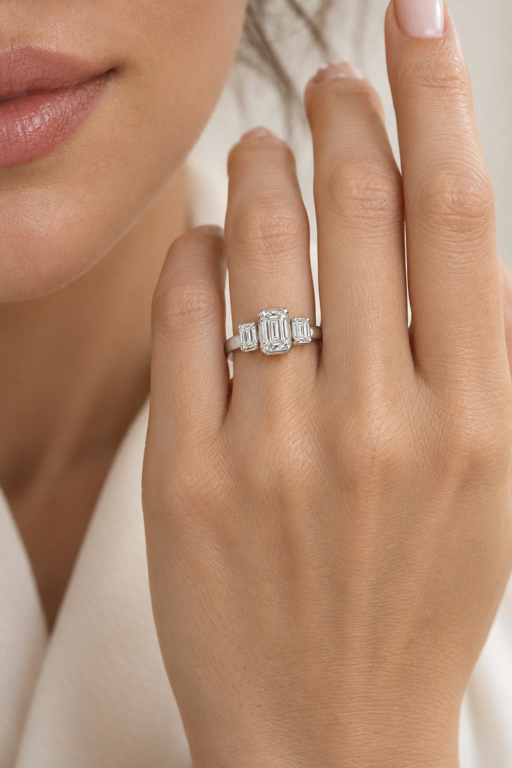 14K White Gold Emerald Lab-Grown Diamond Engagement Ring – 1.53 CTW - lifestyle