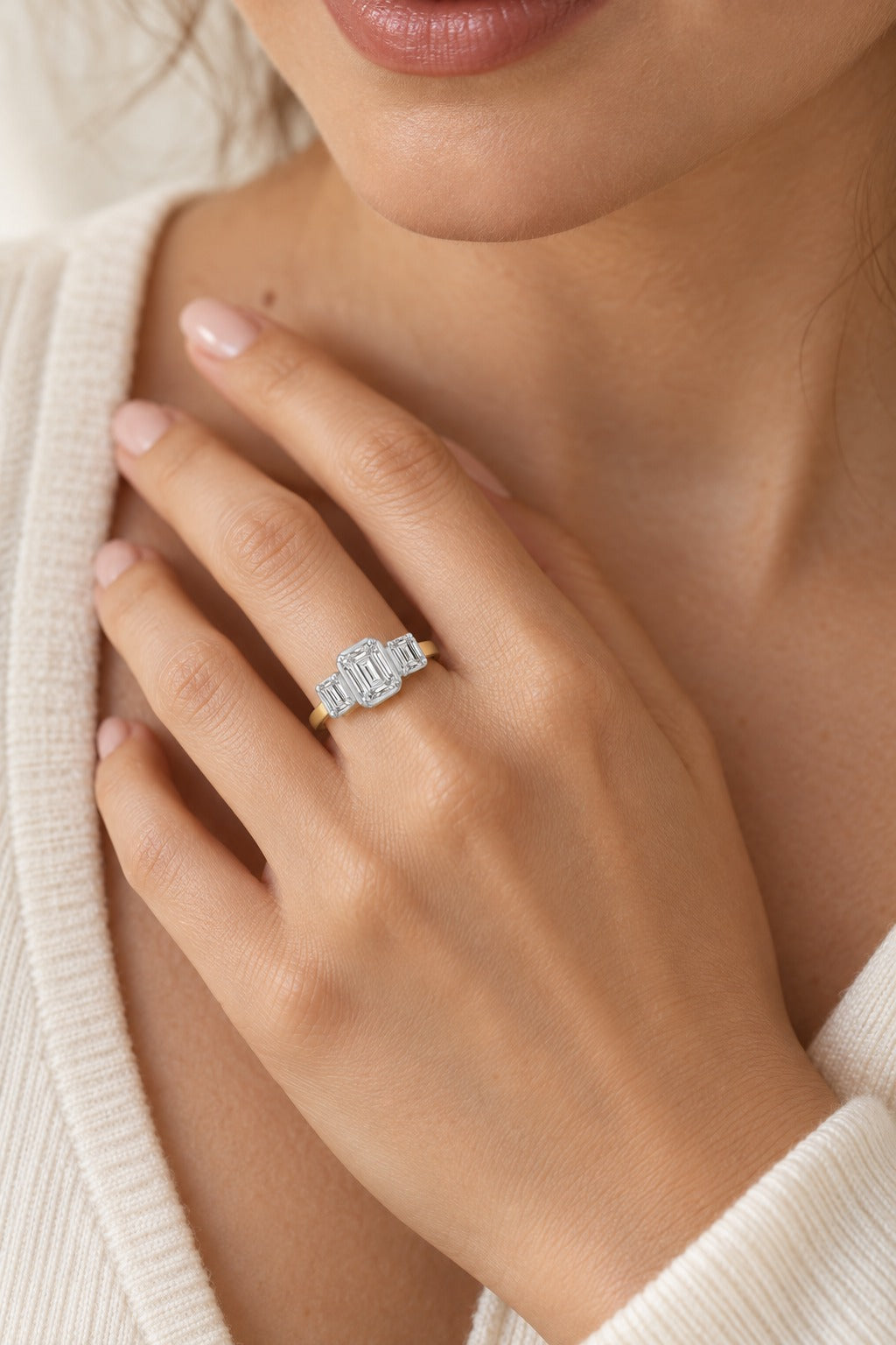 14K Yellow Gold Emerald Lab-Grown Diamond Engagement Ring – 1.53 CTW - lifestyle