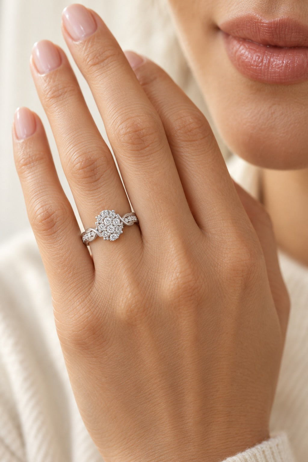 10K White Gold Round Lab-Grown Diamond Engagement Ring – 0.5 CTW - lifestyle