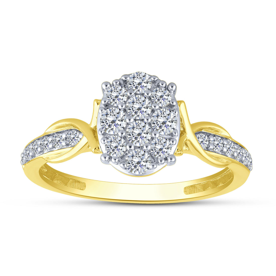 10K Yellow Gold Oval Cluster Twisted Pavé Lab-Grown Diamond Engagement Ring – 0.5 CTW - product