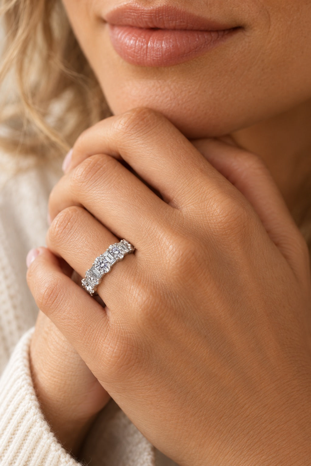 10K White Gold Lab-Grown Diamond Wedding Band – 0.82 CTW - lifestyle