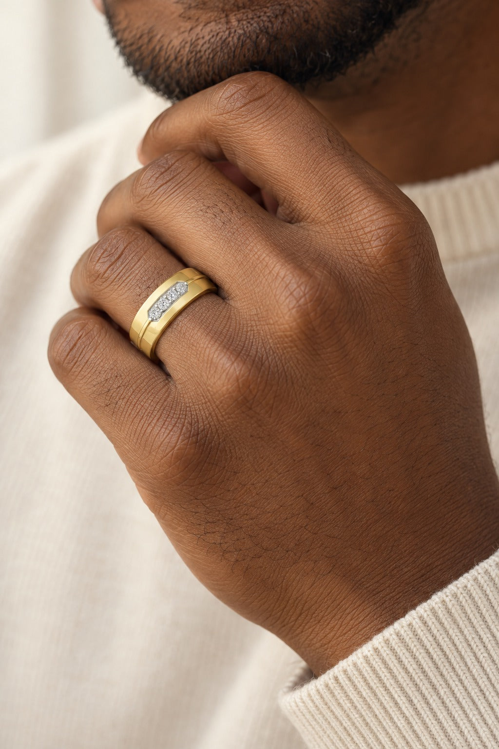 14K Yellow Gold Round Lab-Grown Diamond Men's Wedding Band – 0.16 CTW - lifestyle