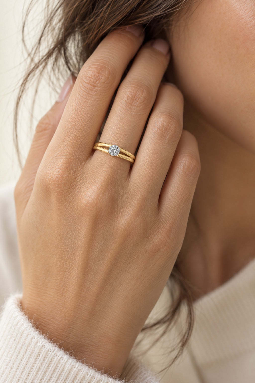 10K Yellow Gold Round Lab-Grown Diamond Engagement Ring – 0.25 CTW - lifestyle