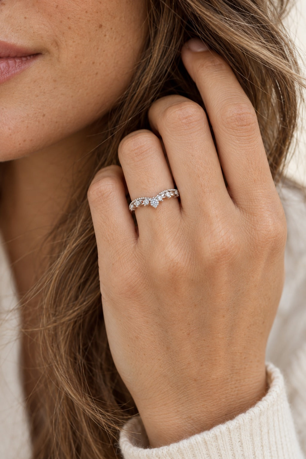 10K White Gold Round Lab-Grown Diamond Wedding Band – 0.09 CTW - lifestyle