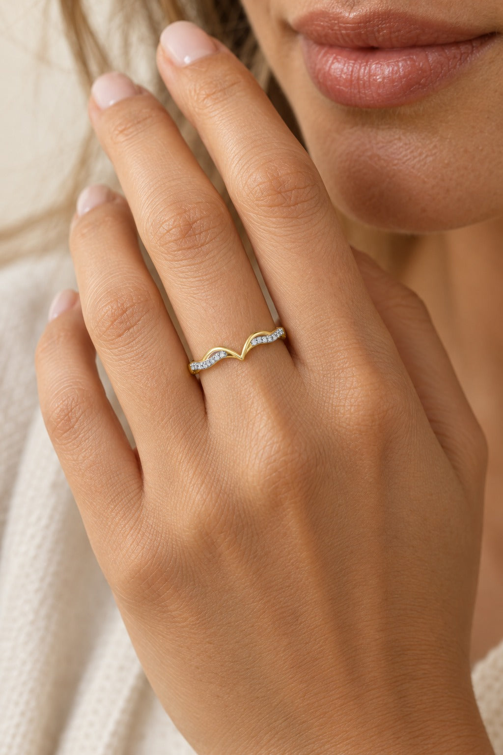 10K Yellow Gold Round Lab-Grown Diamond Wedding Band – 0.1 CTW - lifestyle