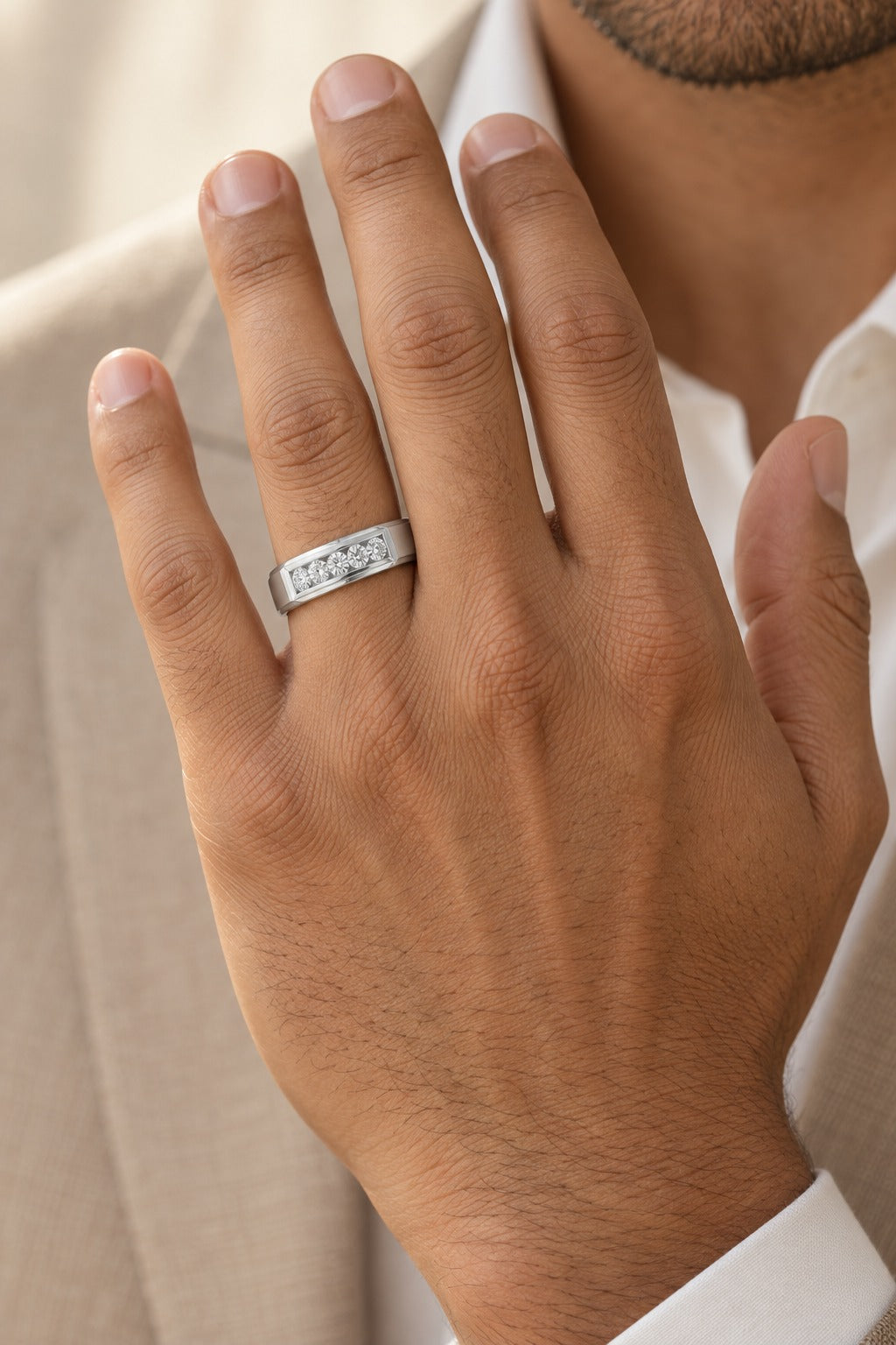 10K White Gold 5/8 CTW Diamond Men'S Band - worn