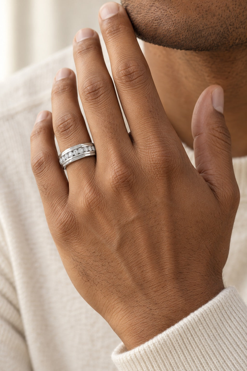10K White Gold 1.00 CTW Diamond Men'S Band - worn