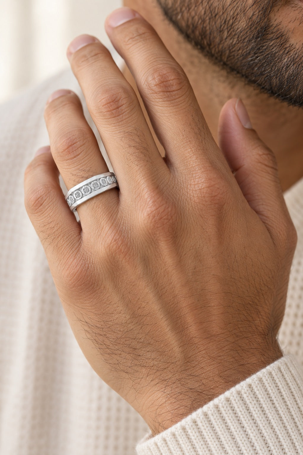 10K White Gold 0.13 ctw 11 Diamond Men'S Band - worn