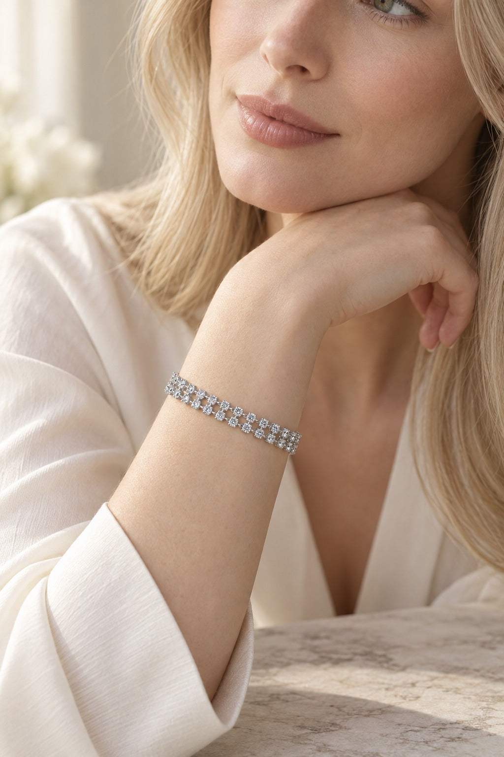 10K White Gold Round Lab-Grown Diamond Fashion Bracelet – 5 CTW - lifestyle