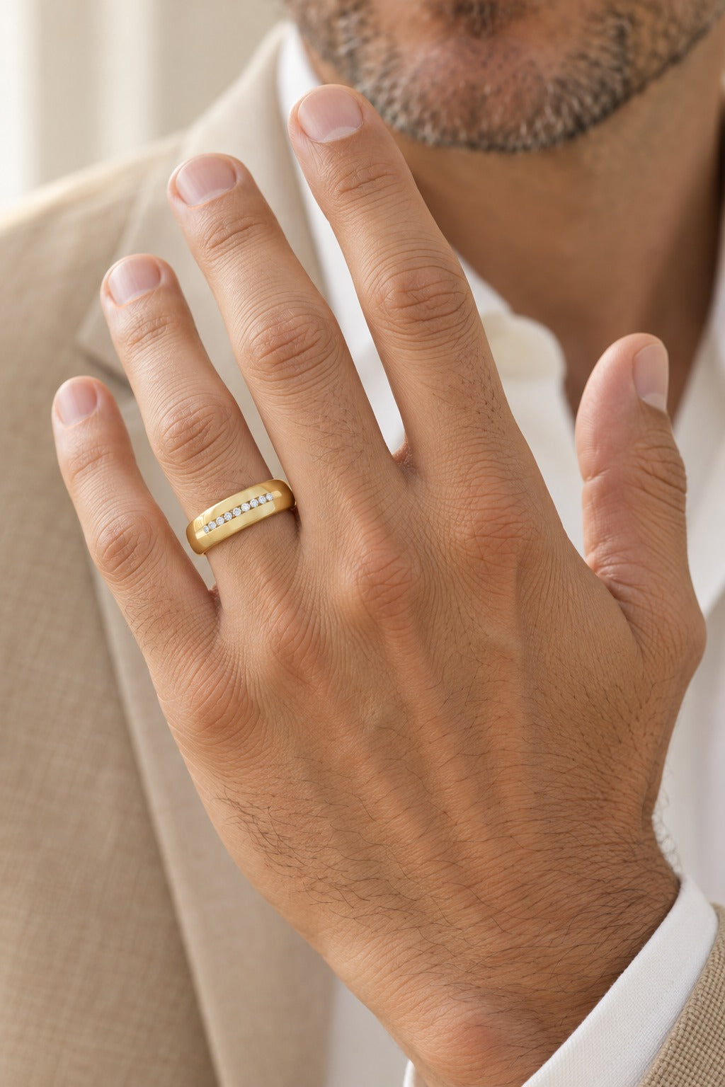10K Yellow Gold 0.07 ctw Diamond Men'S Band - worn