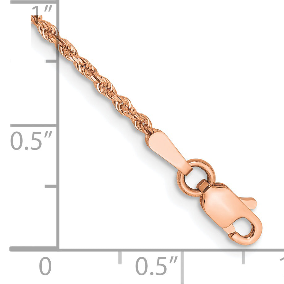 14K Rose Gold 1.50mm 9In D/C Rope Chain Anklet