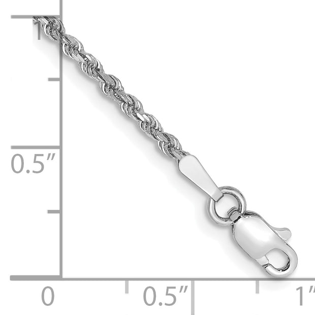 14k White Gold 1.75mm 9in Diamond-cut Rope Chain Anklet