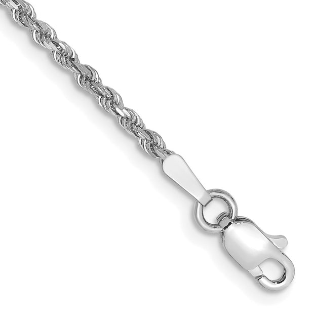 14k White Gold 1.75mm 9in Diamond-cut Rope Chain Anklet
