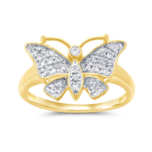 10K yellow GOLD 0.25 CTw DIAmond BUTTERFLY RING