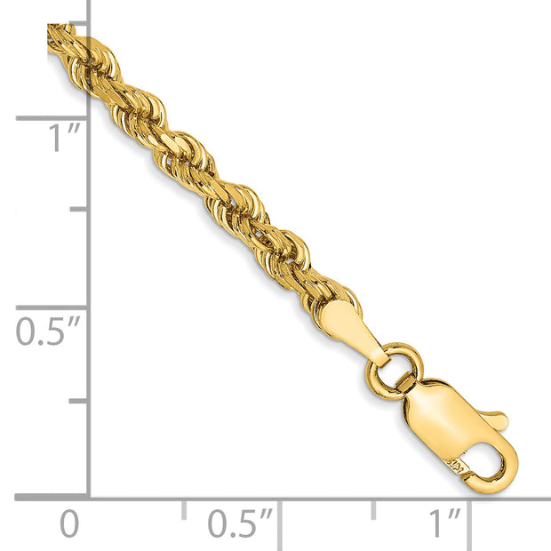 14k 3mm 9in D/C Rope with Lobster Clasp Chain Anklet