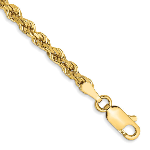 14k 3mm 9in D/C Rope with Lobster Clasp Chain Anklet