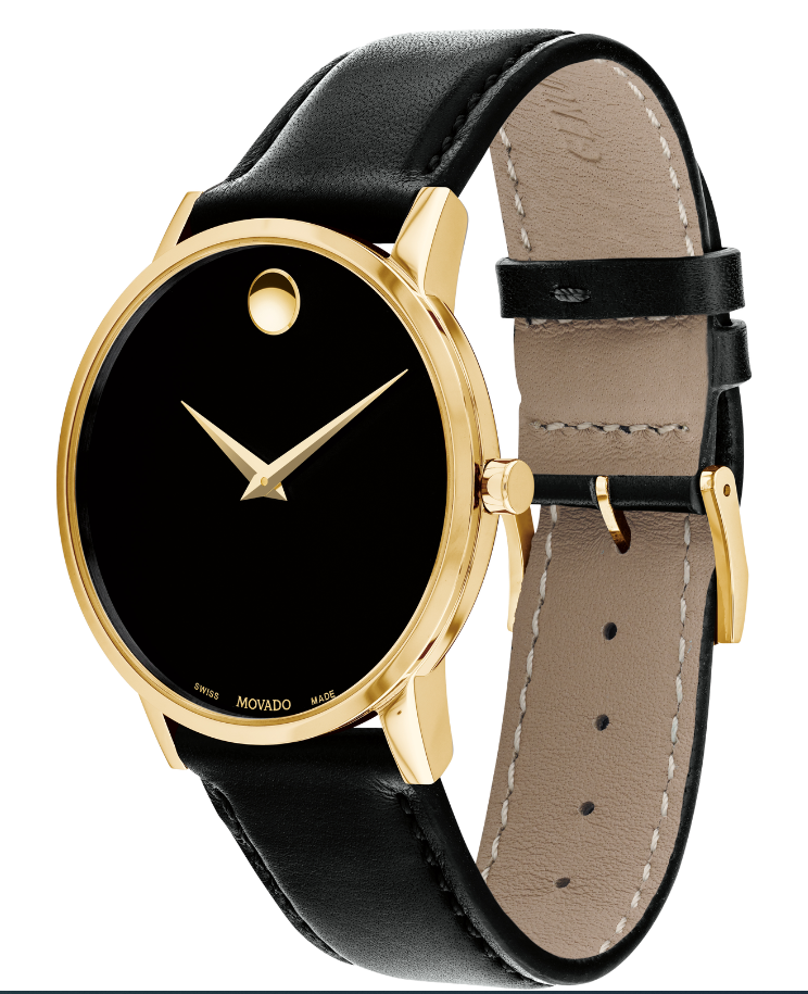 Movado Museum Classic Yellow Gold Tone Black Dial Watch 0607271 Paramount Jewelers LLC