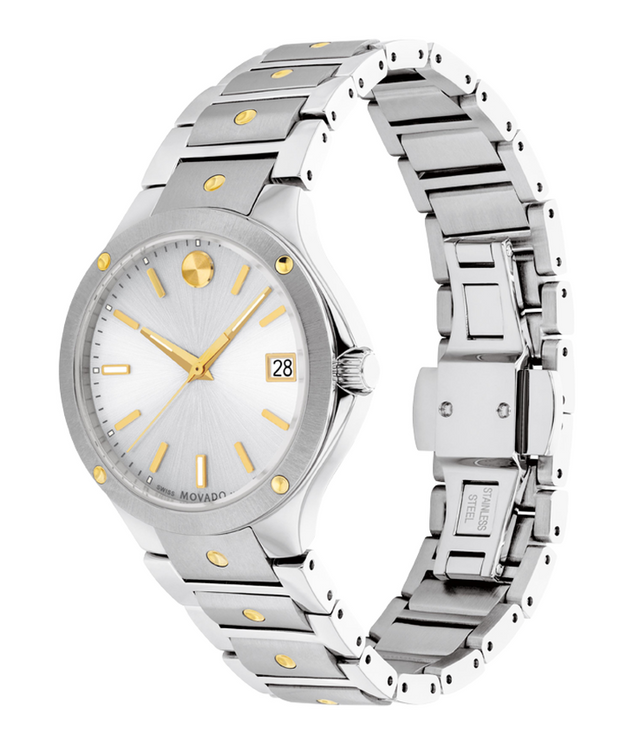 Movado SE Diamond Silver Tone Dial Two Tone Watch 0607634