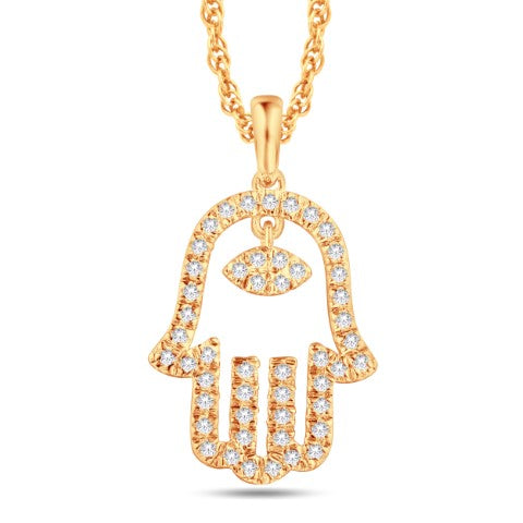 10K yellow gold 0.16 CTW diamond hamsa hand PENDANT