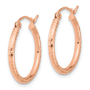 10k Rose Gold Textured Polished Hoop Earrings