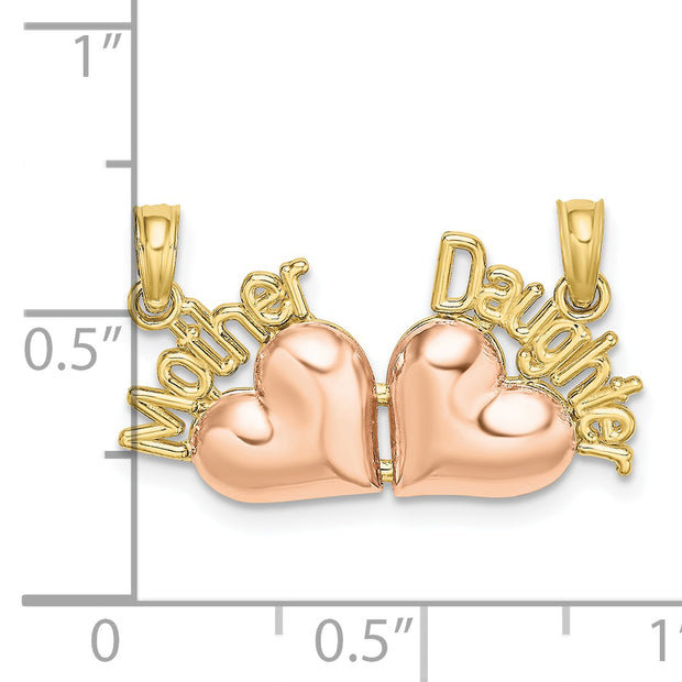 10k Two Tone MOTHER and DAUGHTER Break-Apart Hearts Charm