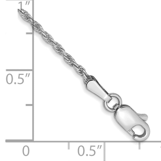 10k White Gold 1.3mm 9in D/C Machine Made Rope Chain Anklet
