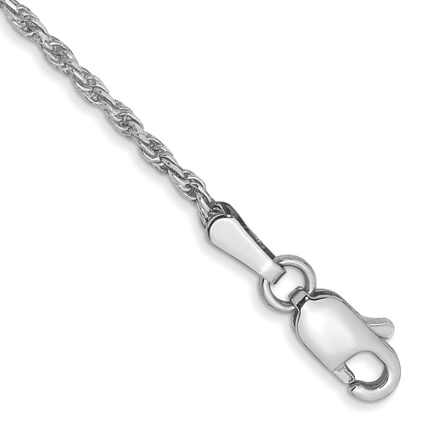 10k White Gold 1.3mm 9in D/C Machine Made Rope Chain Anklet