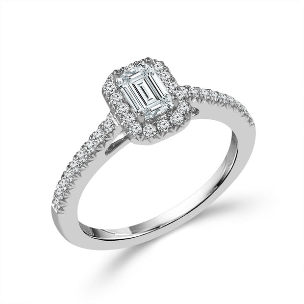 14K White Gold 1 CTW Diamond Emerald Engagement Ring