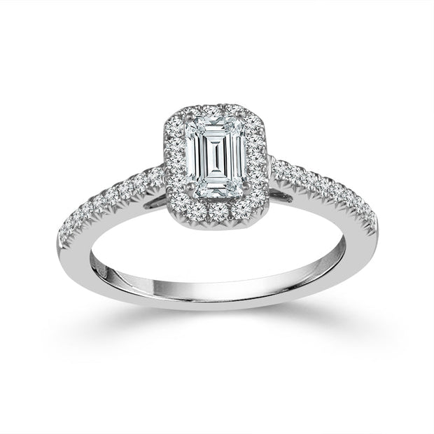 14K White Gold 1 CTW Diamond Emerald Engagement Ring