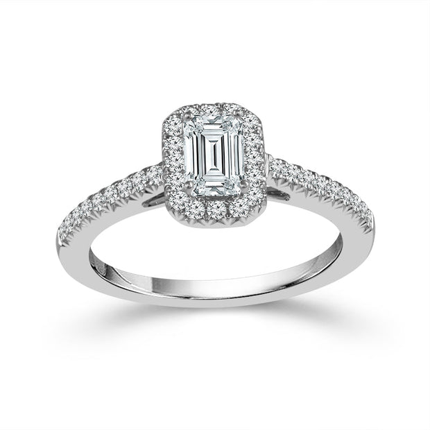 14K White Gold 1 CTW Diamond Emerald cut Engagement Ring