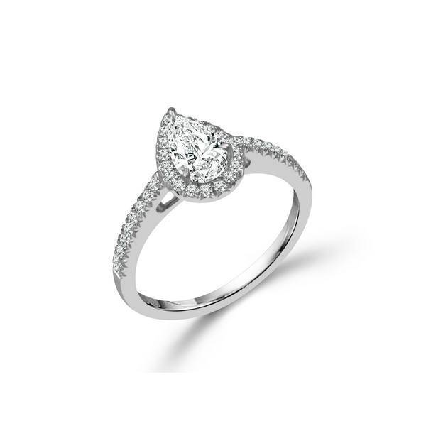 14K White Gold 1.00 ctw Halo Pear Engagement Ring
