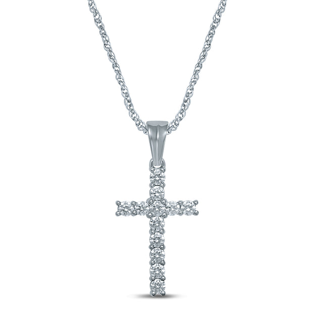 14K WHITE GOLD 0.50 CTW Diamond CROSS PENDANT