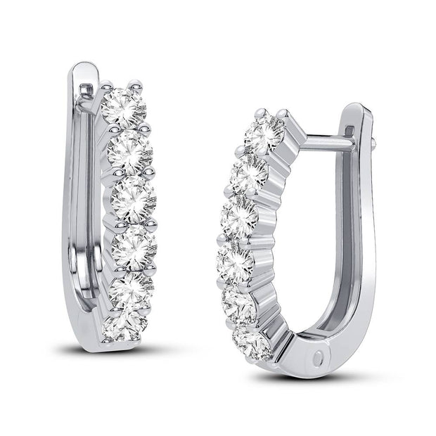 14K WHITE GOLD 1.00 CTW Diamond HOOP EarringS