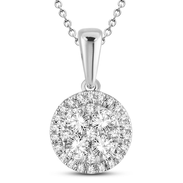 14K WHITE GOLD 0.50 ctW Diamond HALO Pendant