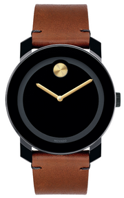 Movado BOLD Large Black Dial Colorado Leather Strap Watch 3600305