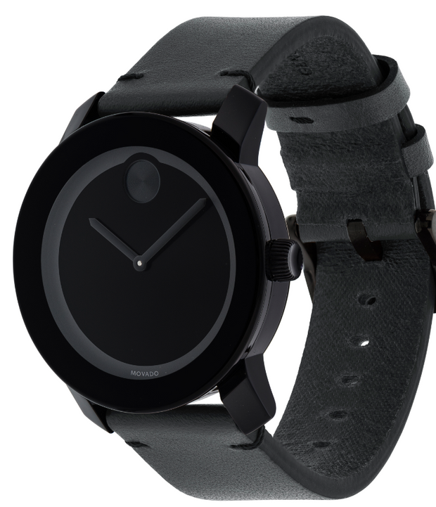 Movado BOLD Large Black Colorado Leather Watch 3600306