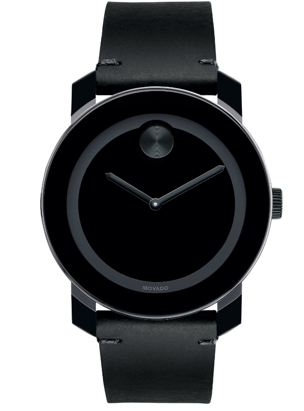 Movado BOLD Large Black Colorado Leather Watch 3600306