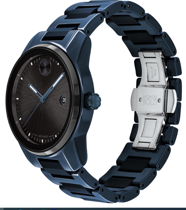 Movado BOLD Verso Blue Ion-Plated Bracelet Men's Watch 3600728