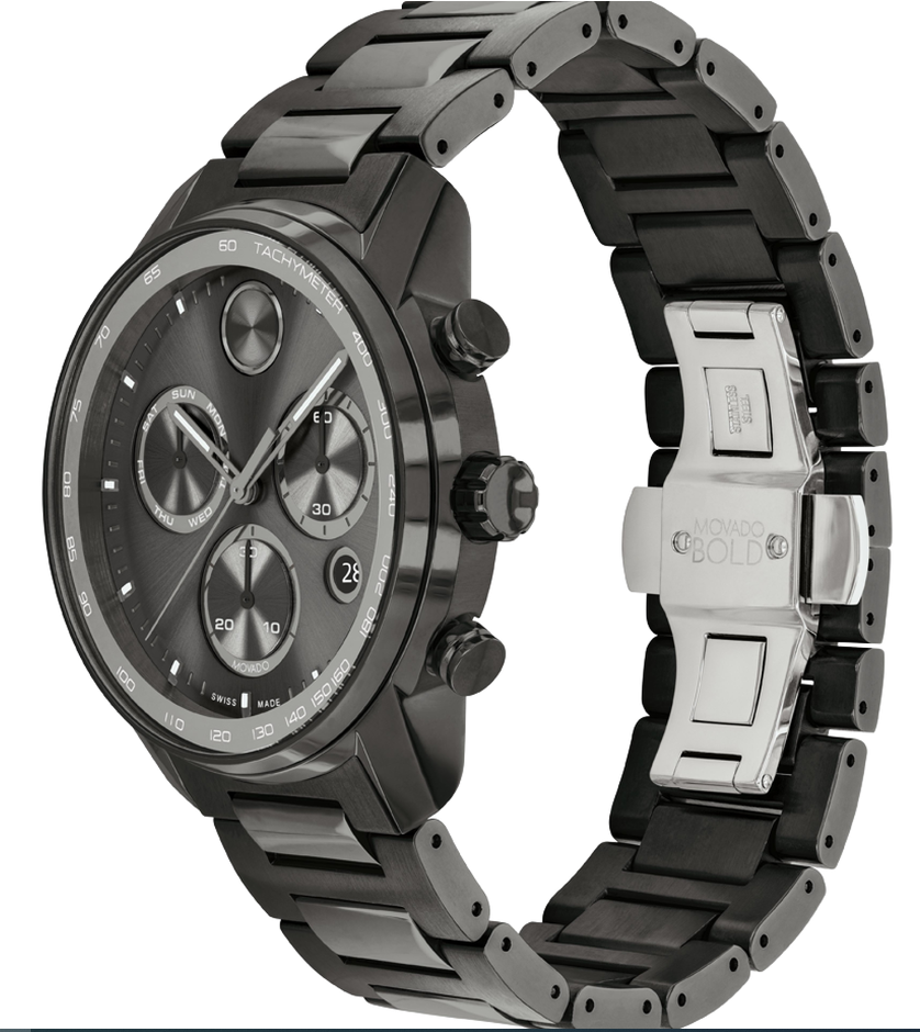 Movado Bold Verso Chronograph Gunmetal Ion-Plated Bracelet Watch 3600743